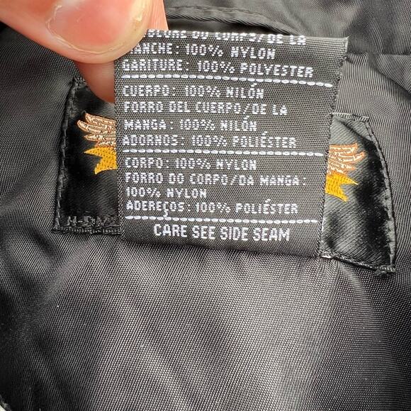 Harley-Davidson Black Nylon Bomber Jacket Quilted Lining & Embroidered Medium - Picture 7 of 13